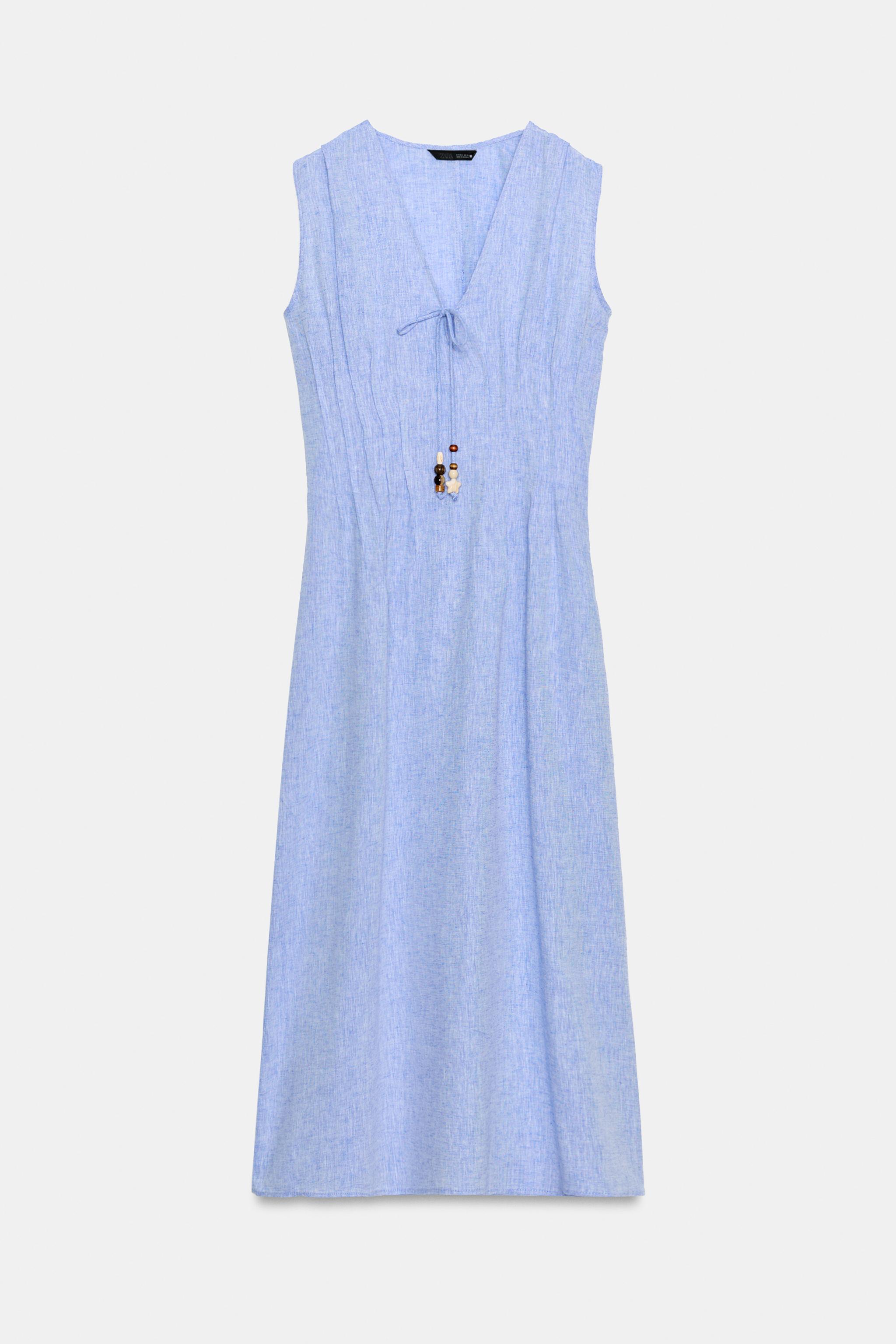 ROBE MI-LONGUE EN LIN À PLIS